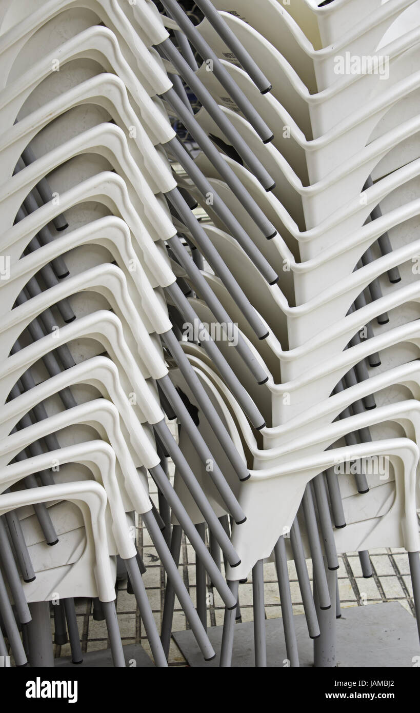 Restaurant Chairs stacked abroad and catering business Stock Photo