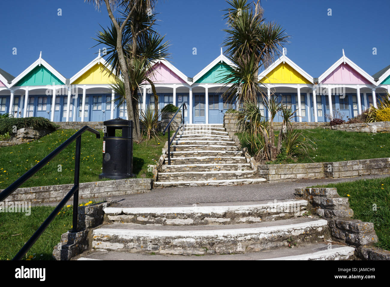 weymouth beach huts greenhill gardens weymouth dorset england Stock