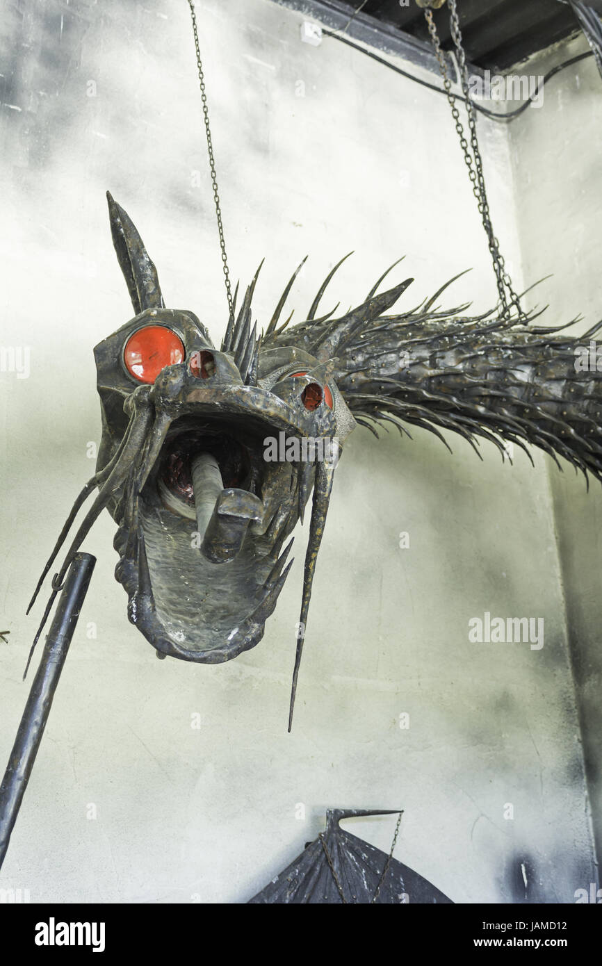 Steel dragon with open mouth red eyes, animals Stock Photo