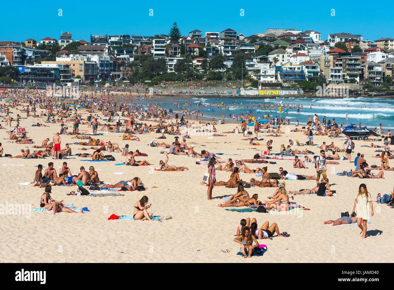 A crowded Bondi beach on a summer's day. Sydney, NSW. Australia Stock ...