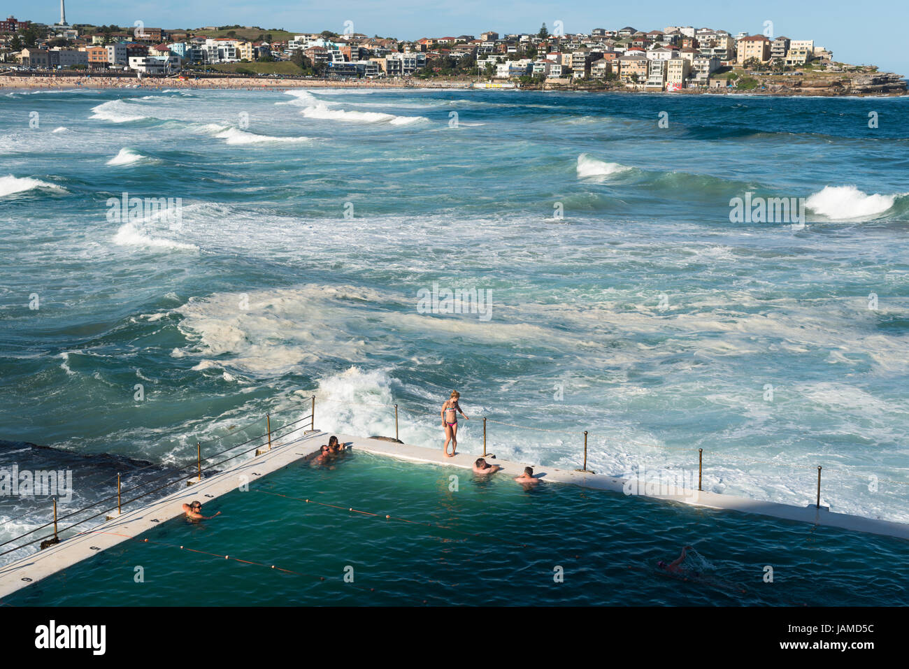 Bondi Icebergs and Bondi Beach in the Eastern Suburbs, Bondi, Sydney, New South Wales, Australia. Stock Photo