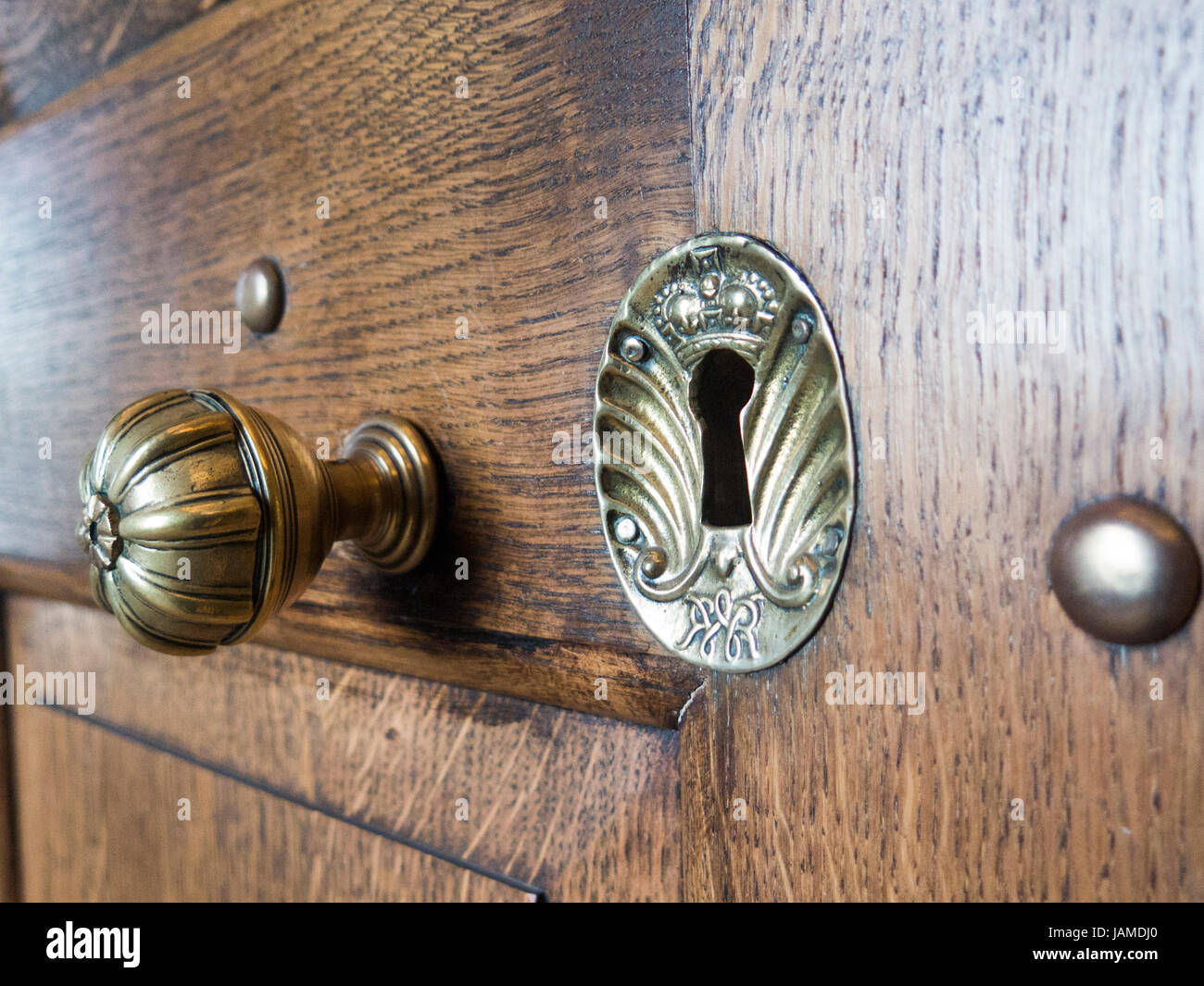 Door knob and lock at Hampton Court, London, UK. Stock Photo