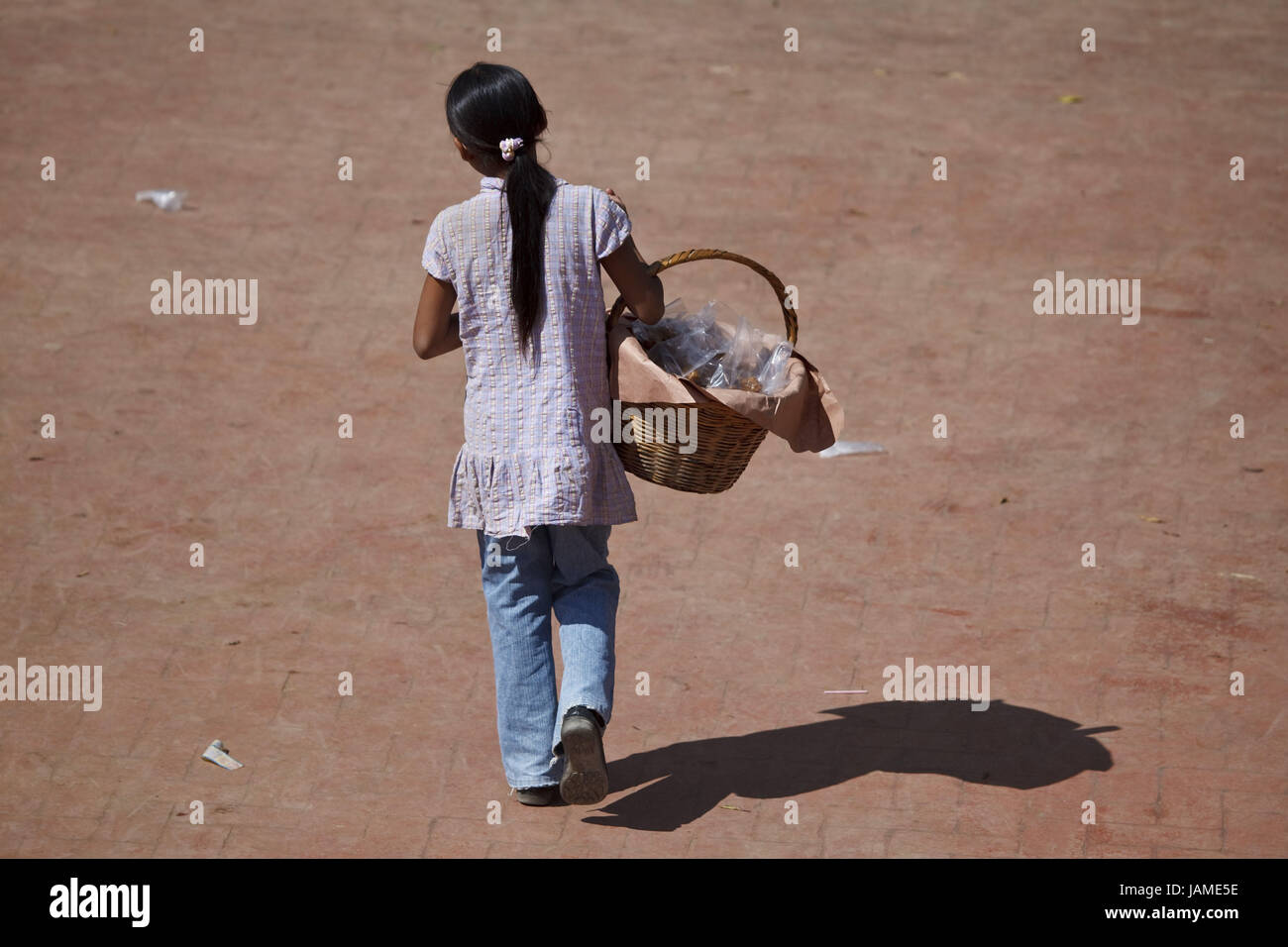 Mexico,Chiapas,Amatenango del Valle,girls,basket,goods,sell, Stock Photo
