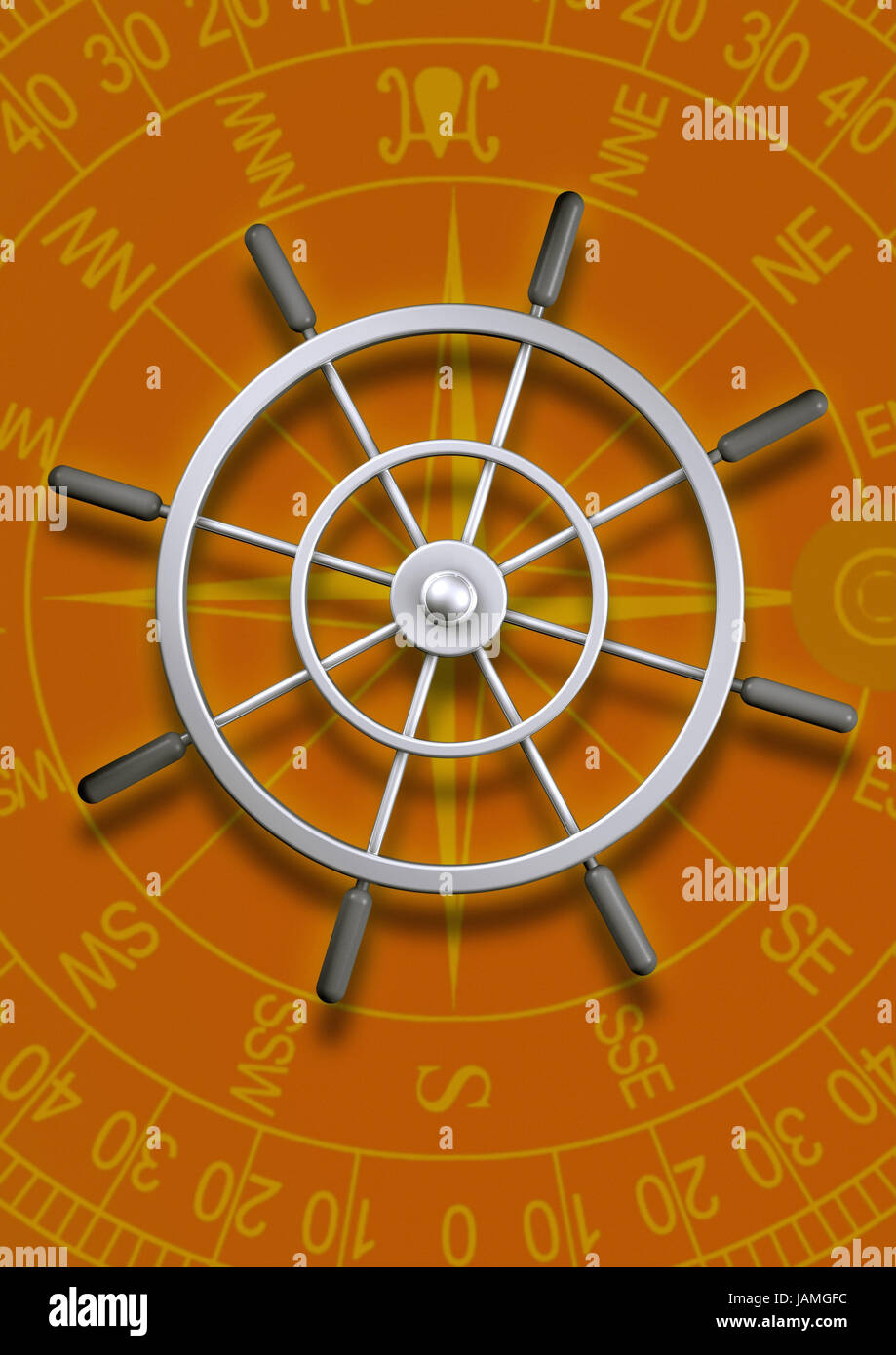 Steering wheel on compass rose Stock Photo Alamy