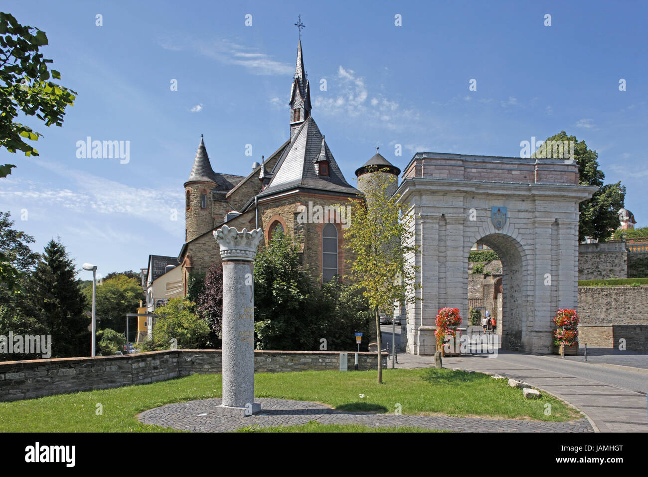 Germany,Hessen,castle Weil in the Lahn,land gate,castle Weil,church,pillar,gate,tourism,places of interest, Stock Photo