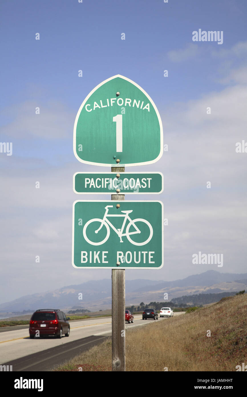 The USA,California,Cambria,highway 1,bike route,cycle path, Stock Photo