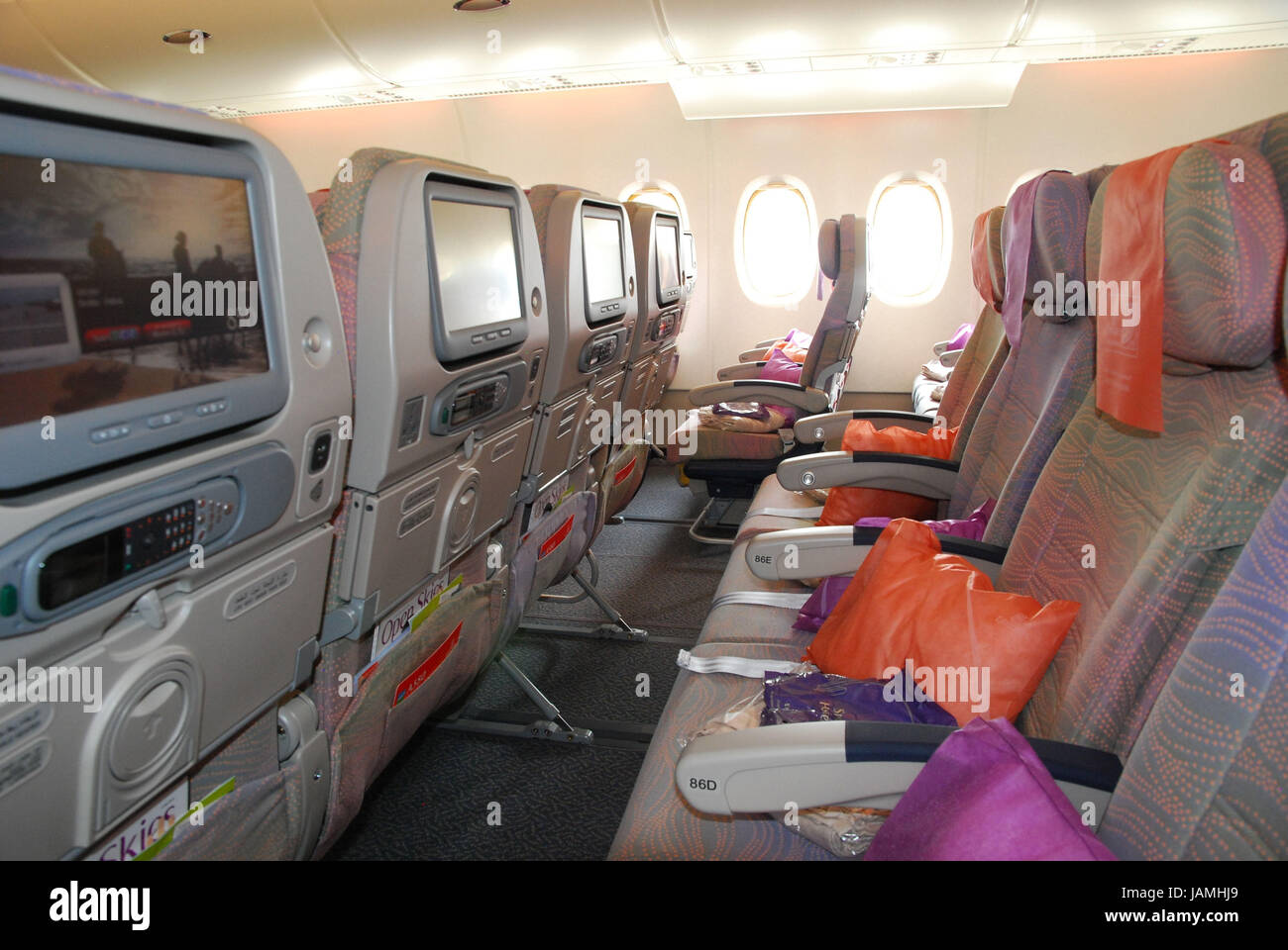 Civil aviation,air liner,airbus A380,cabin,rows, Stock Photo