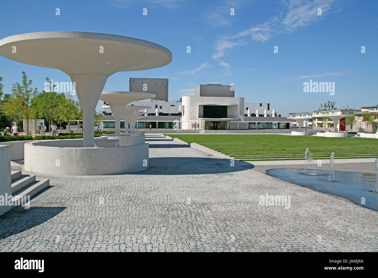 Germany,Hessen,Darmstadt,Georg Büchner square,state theatre,outside,park,building,theatre,theatrical building,culture,opera,play,person,visitor,cobblestones, Stock Photo