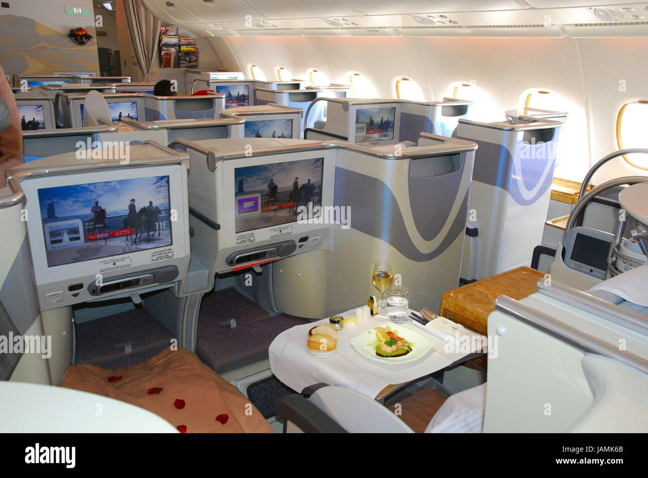 Civil aviation,air liner,airbus A380,cabin,business class, Stock Photo