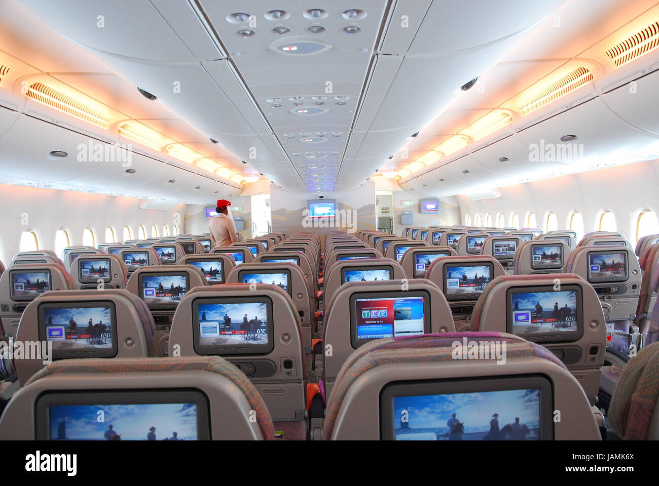 Civil aviation,air liner,airbus A380,cabin,rows, Stock Photo