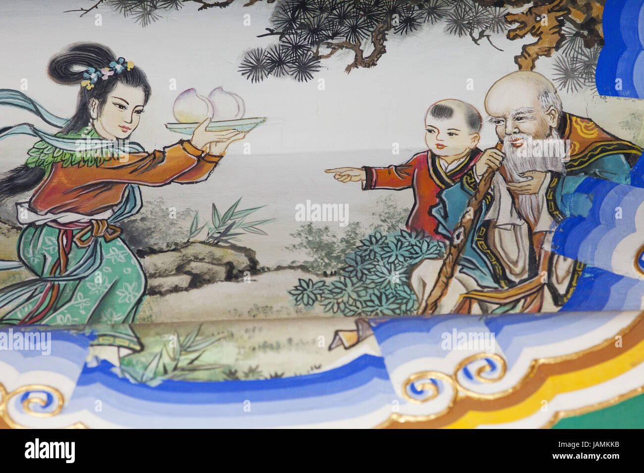 China,Peking,summer palace,Buddhist odour pavilion,painting,historical subscription,scene from the Chinese mythology, Stock Photo