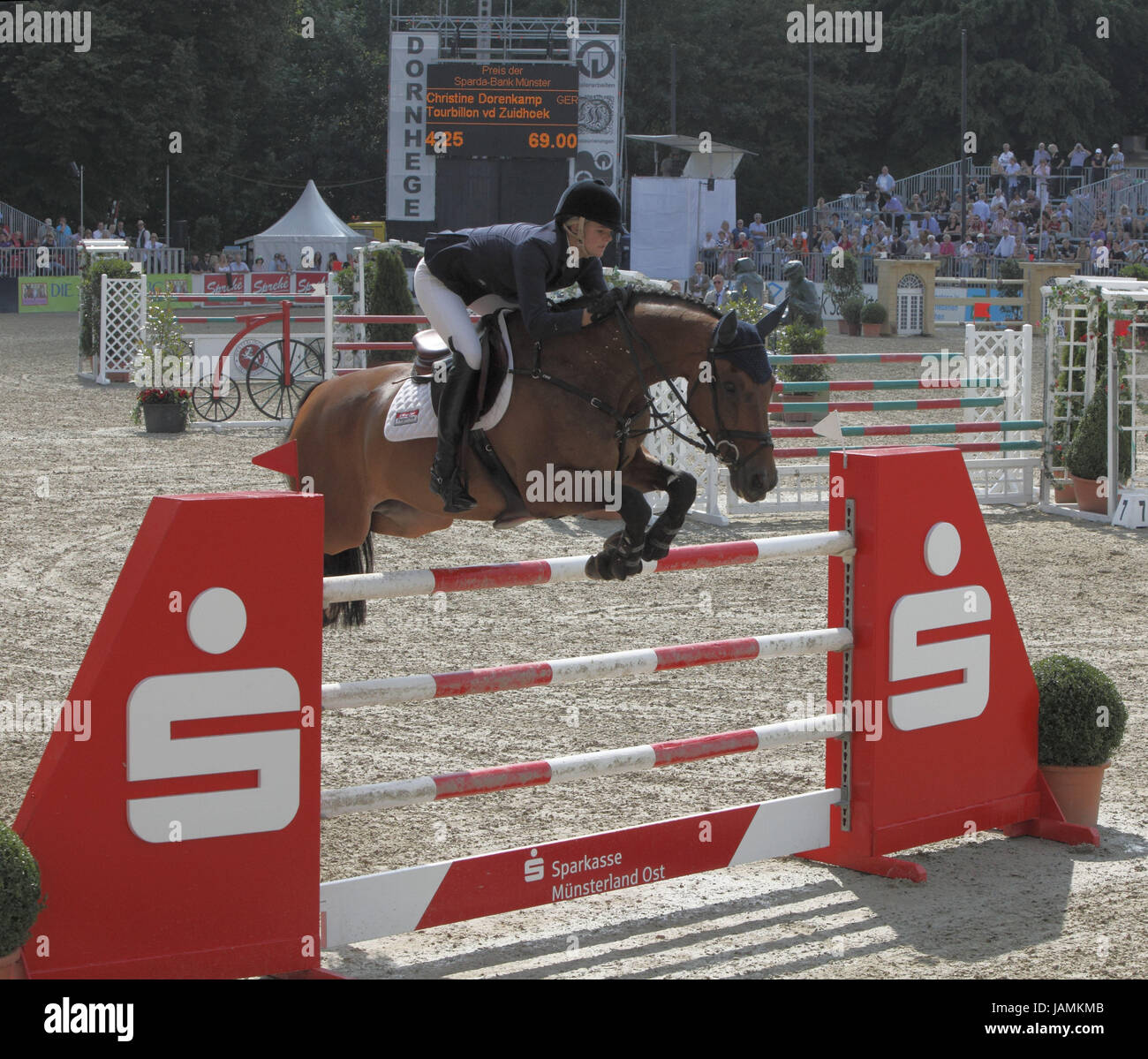 Horse-racing,German championships jumping and training in 2010 in Münster,Springreiterinnen,Christine Dorenkamp on Tourbillon vd Zuidhoek, Stock Photo