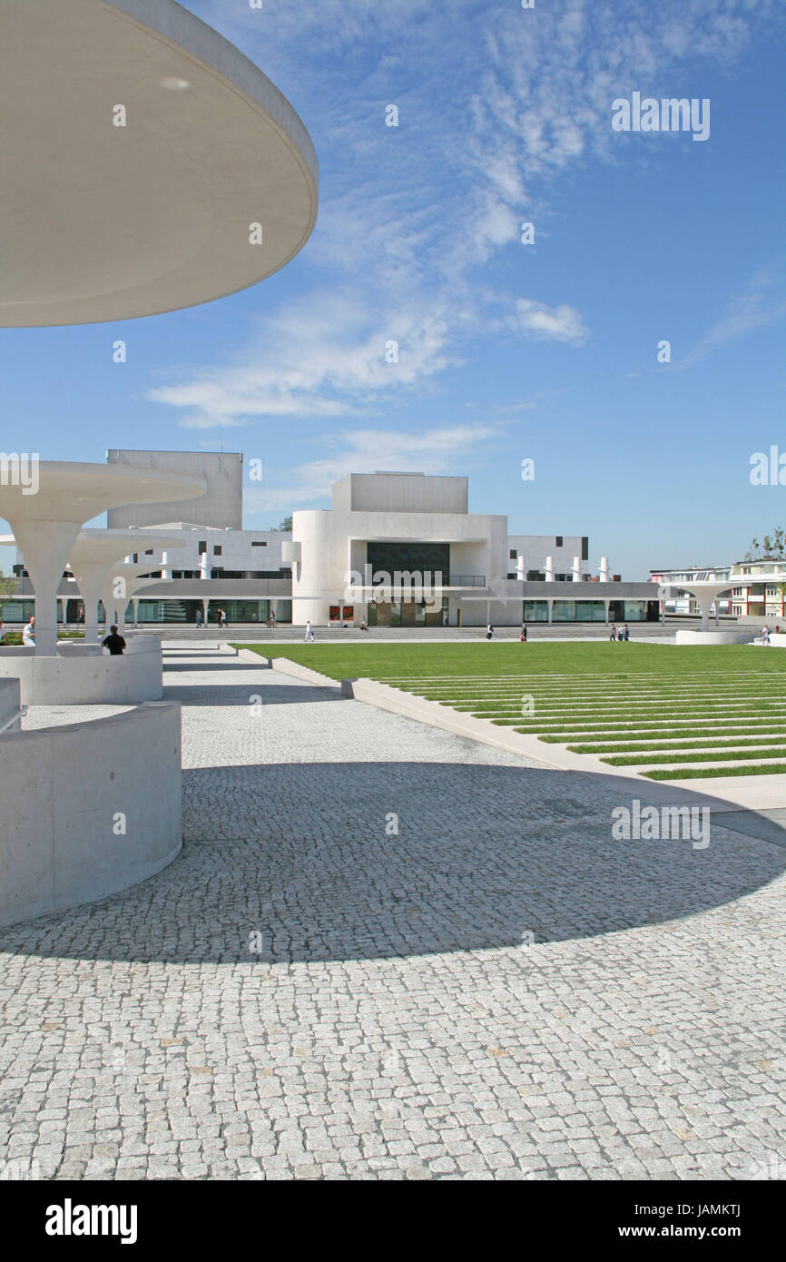 Germany,Hessen,Darmstadt,Georg Büchner square,state theatre,park,building,theatre,theatrical building,culture,opera,play,outside,people,visitors,cobblestones, Stock Photo