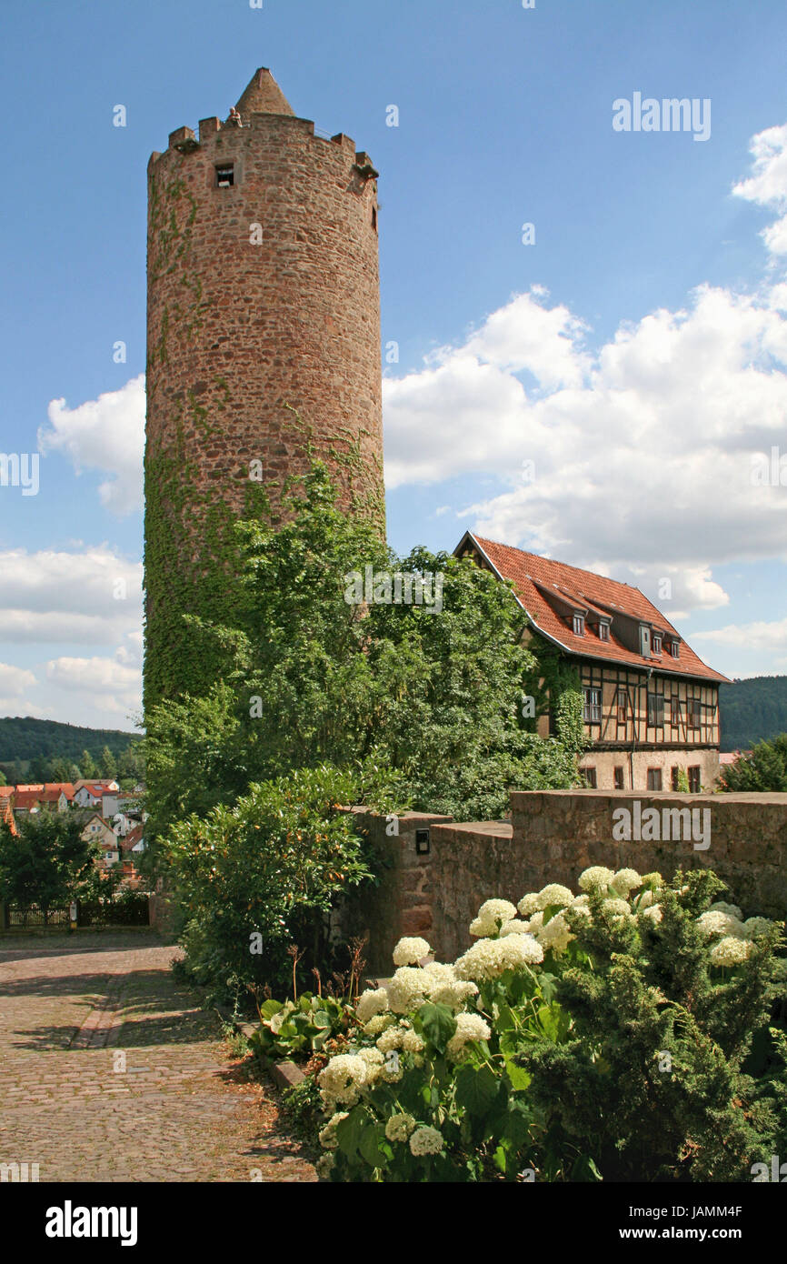 Germany,Hessen,slot,Hinterturm,Northern Hessen,castle Hinter,donjon,landmark,castle,outside,castle tower,tower, Stock Photo