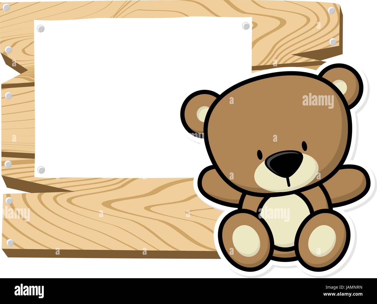 illustration of cute baby teddy bear on wooden board with blank sign  isolated on white background Stock Vector Image & Art - Alamy