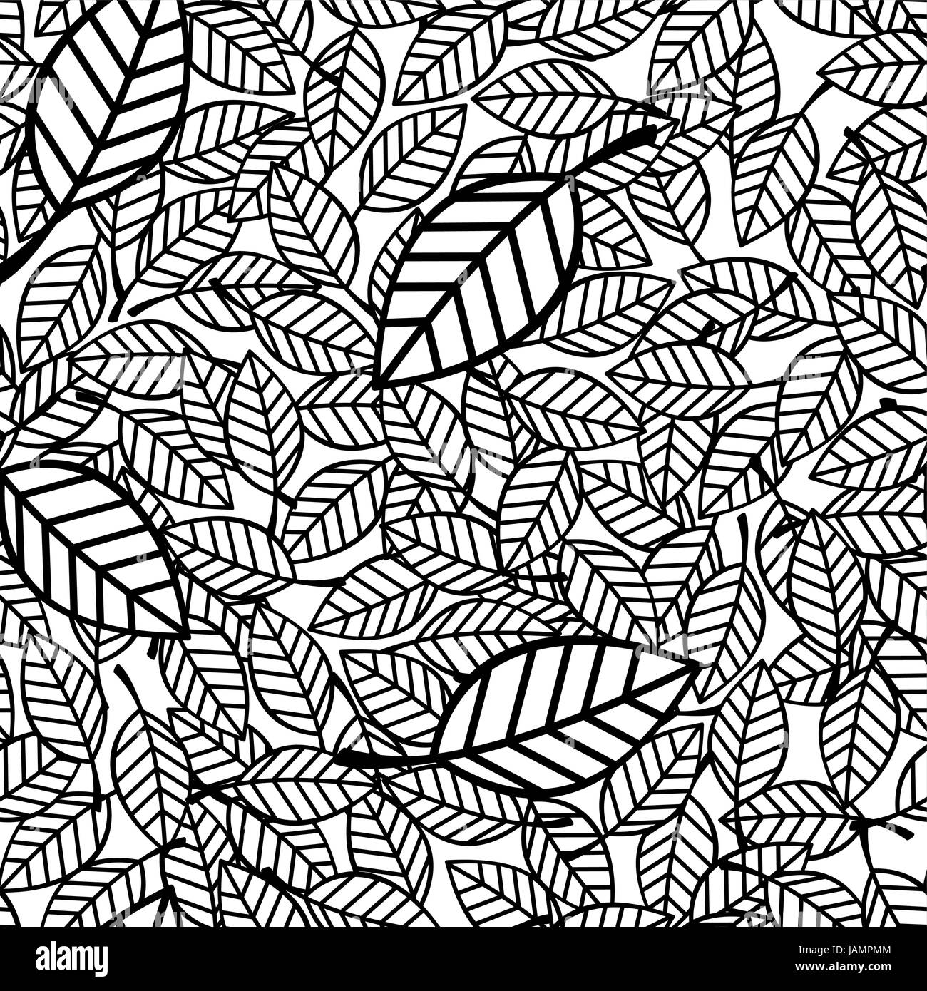 seamless pattern of leaves in black and white Stock Vector Image & Art ...
