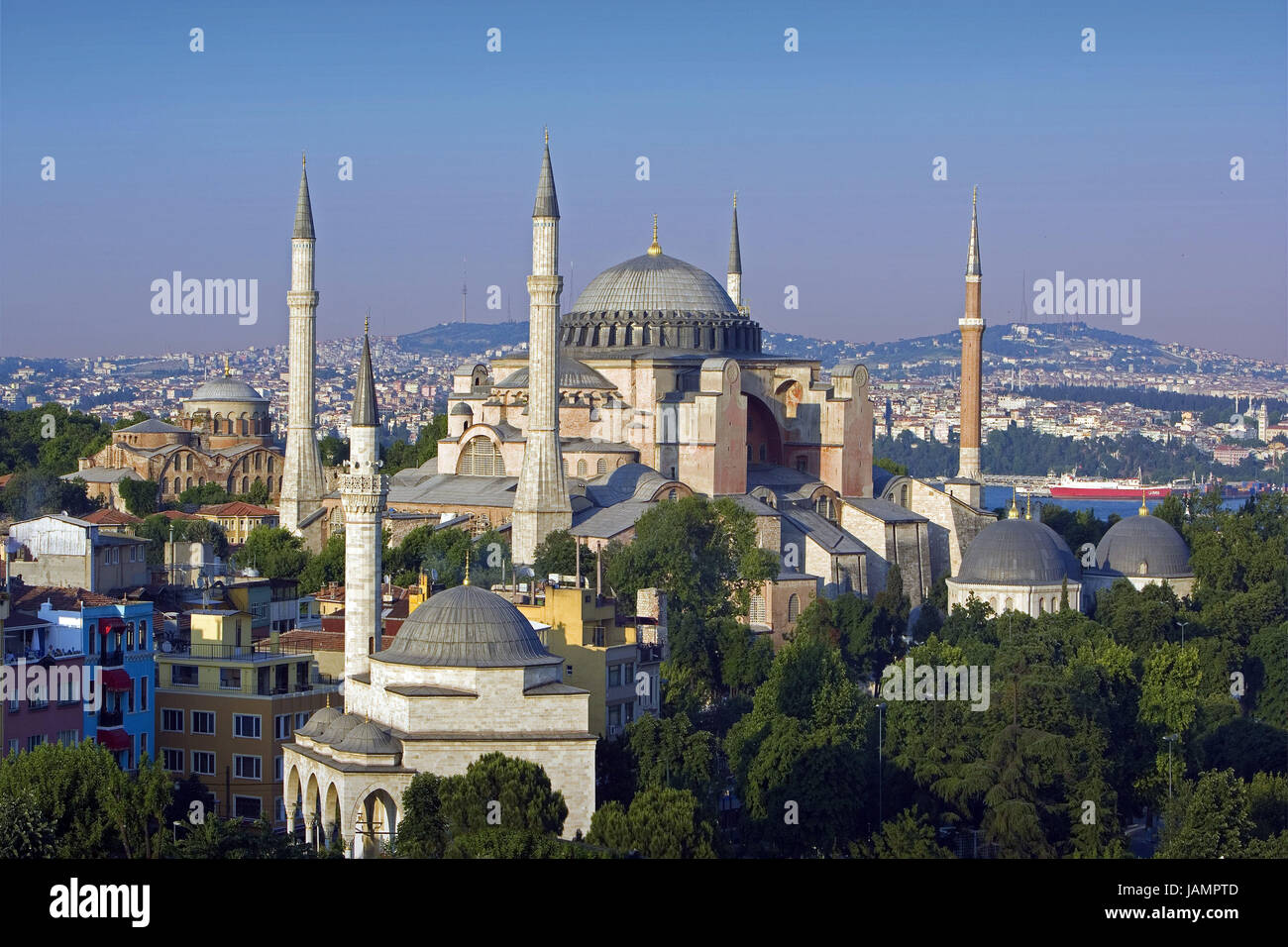 Turkey,Istanbul,town view,Hagia Sophia,Ayasofya museum,town,city,metropolis,culture,tourism,place of interest,structure,architecture,landmark,historically,UNESCO-world cultural heritage,domes,minarets, Stock Photo
