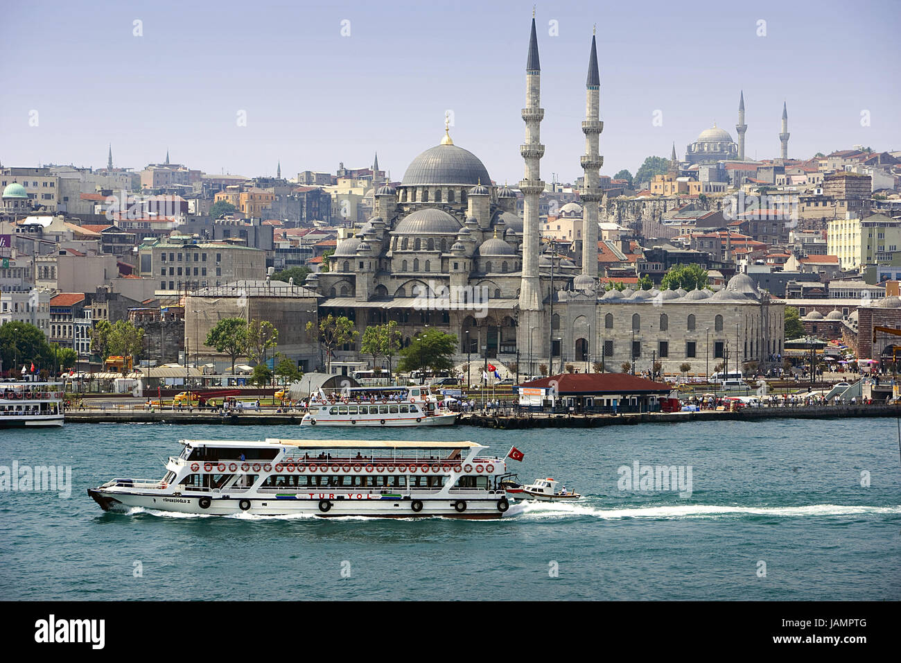 Turkey,Istanbul,town view,'the Golden Horn',ships,town,city,metropolis,port,culture,place of interest,tourism,architecture,the Bosporus,sea,navigation,holiday ships,towers,minarets,mosque,domes, Stock Photo