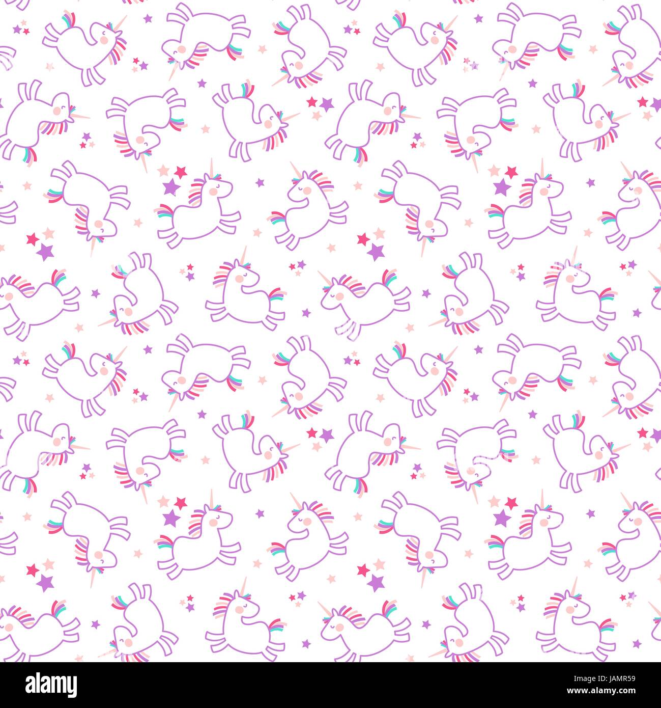 Seamless pattern with cute unicorns and stars on white background Stock ...