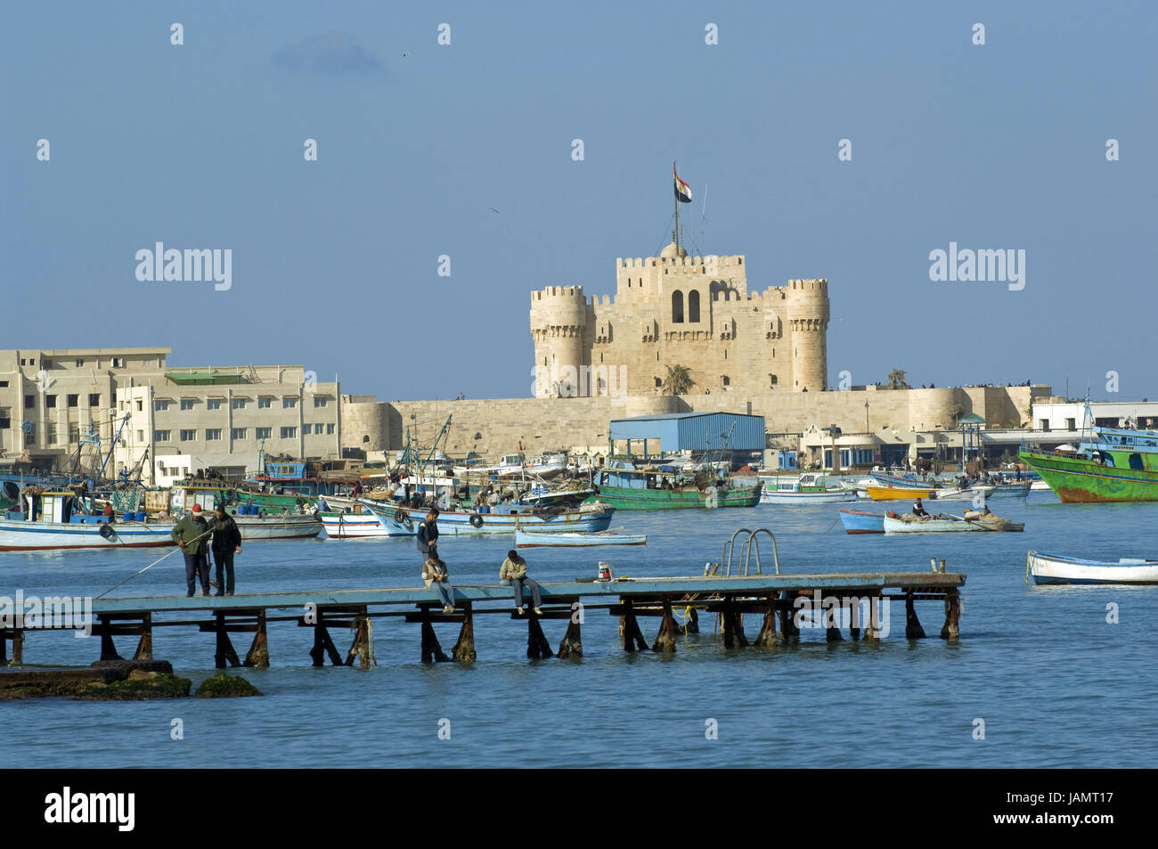 Egypt,Alexandria,harbour,angler,sea,fort Qaitbay, Stock Photo