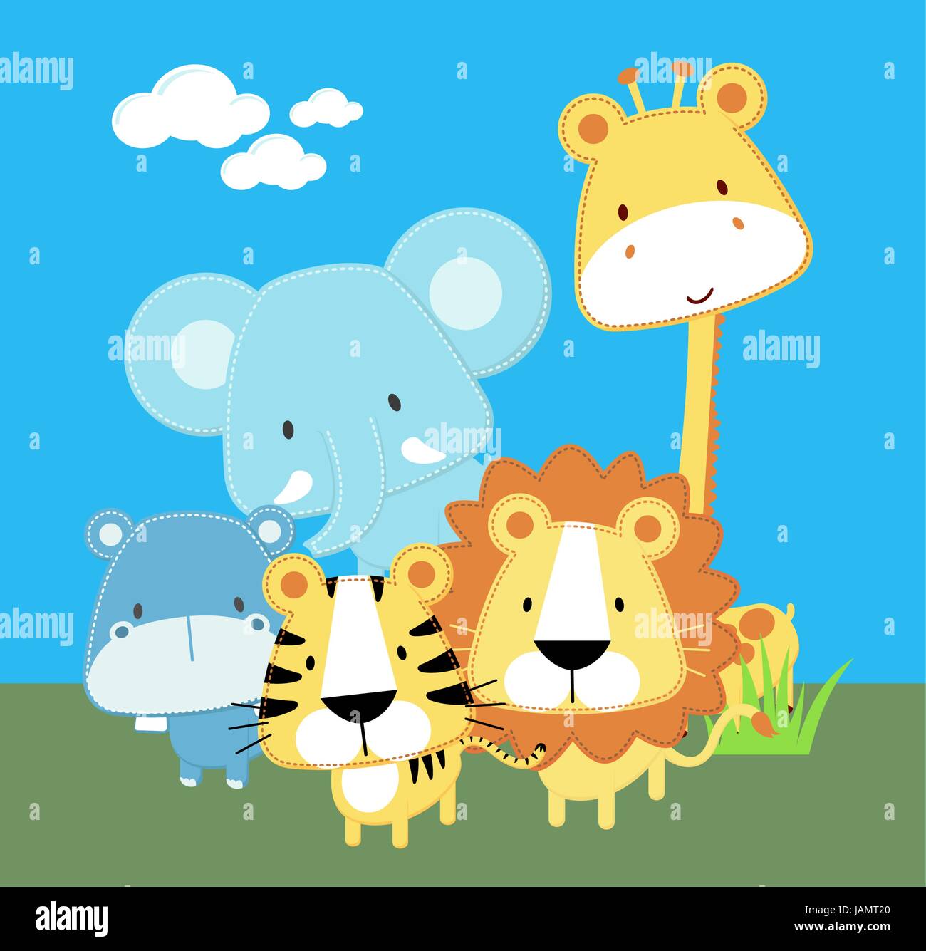 vector illustration of cute safari baby animals Stock Vector Image & Art -  Alamy