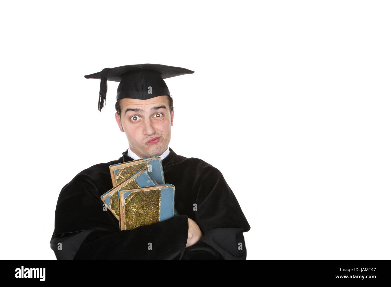 Student,doctoral cap,cassock,books hold,disbelieving,half portrait,only,conclusion,graduate,education,education,view camera,college student,success,ambition,interrogatorily,copy square,college,university graduate,intelligence,young,headgear,learn,reading,literature,man,person,cap,Mortarboard,facial play,pessimistically,do a doctorate,court dress,study,study,student,studio,uncertainly,undecided,knowledge,thirst for knowledge,dissatisfied,future,doubt, Stock Photo