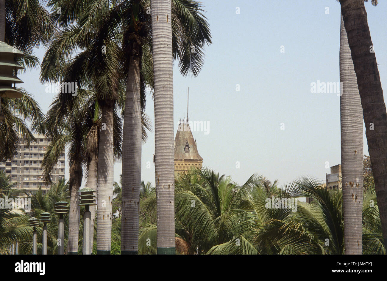 Pakistan,province of Sindh,Karachi,national museum,park,tower,colonial style,palms,detail,Asia,destination,town,city,place of interest,structure,building,architecture,architectural style,strains,plants,outside, Stock Photo