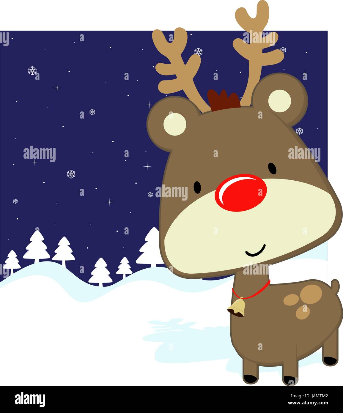 cute baby deer with red nose on winter background, vector format very ...