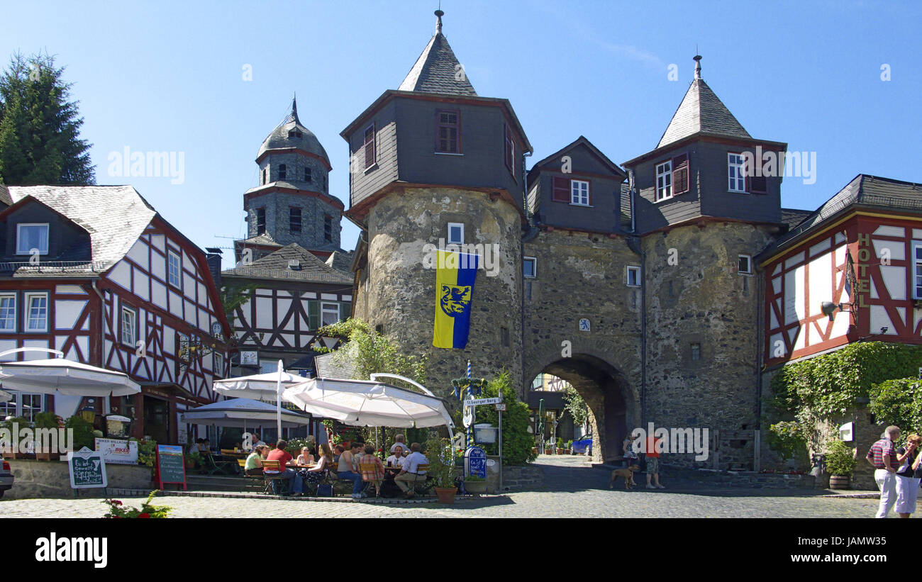 Germany,Hessen,Taunus,brown bile,marketplace,half-timbered houses,lock of brown bile,castle gate,street cafe, Stock Photo