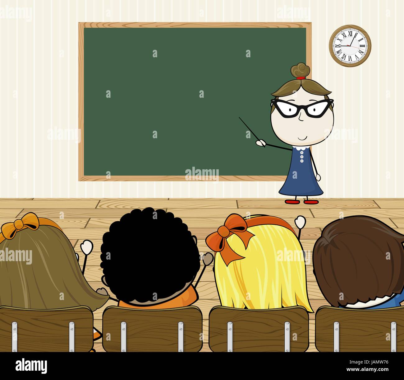 cartoon illustration of teacher and students in classroom Stock Vector  Image & Art - Alamy