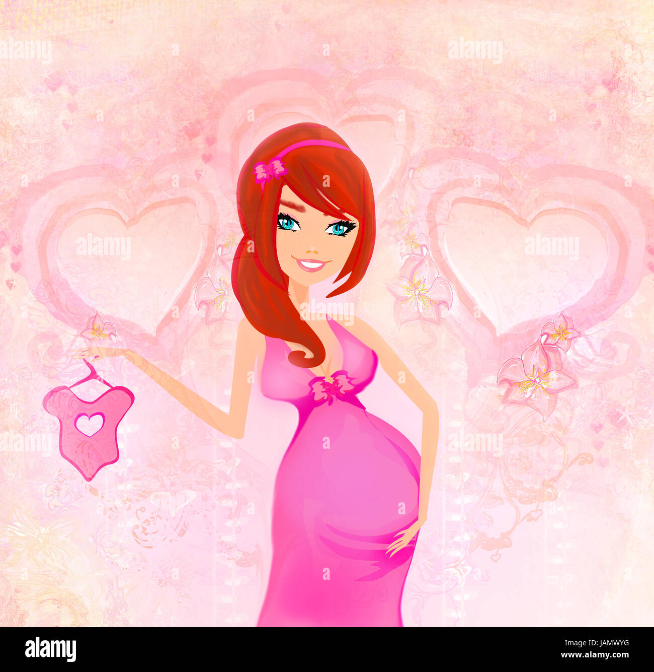 happy pregnant woman, baby shower card Stock Photo Alamy