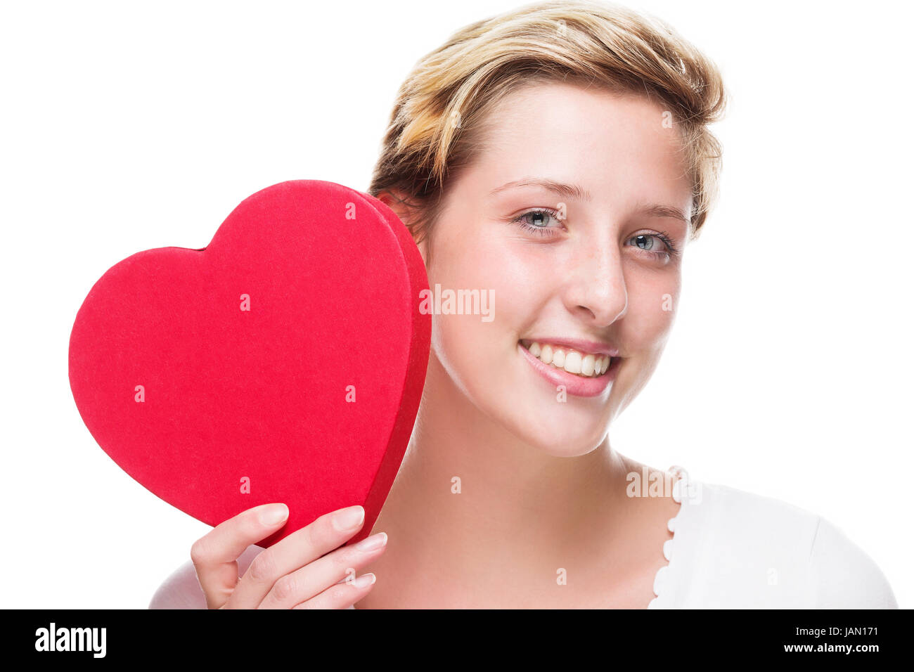 Rotes herz symbol auf weißem hintergrund hires stock photography and