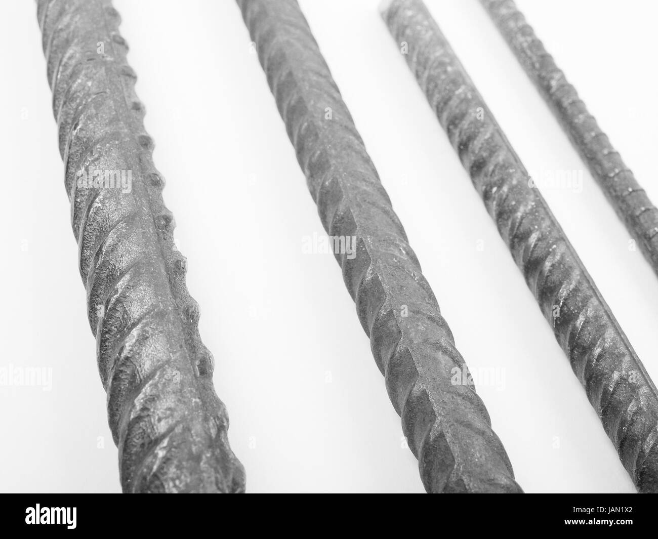 Steel reinforcing bars in different sizes for reinforced concrete