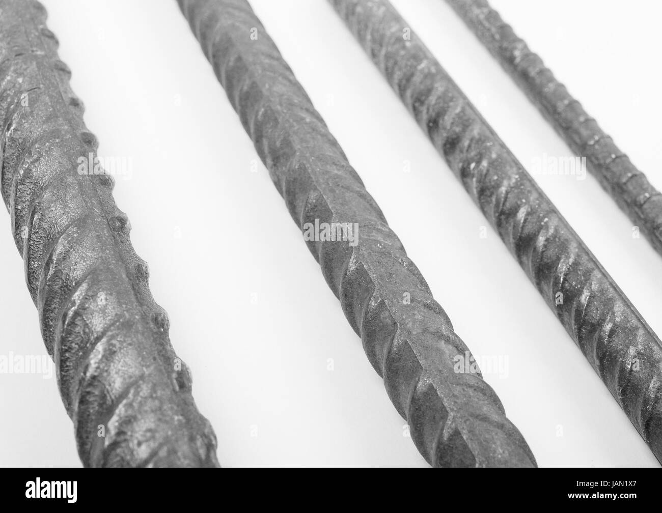 Steel reinforcing bars in different sizes for reinforced concrete