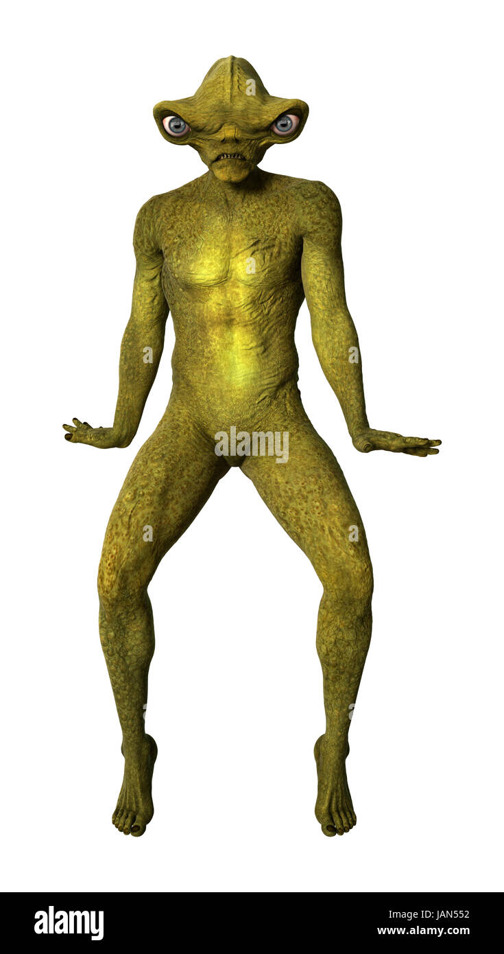 3D rendering of a green alien isolated on white background Stock Photo ...