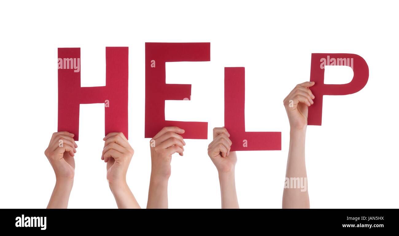 Many Help Words Many Hands Holding the Red Word Help, Isolated Stock Photo - Alamy