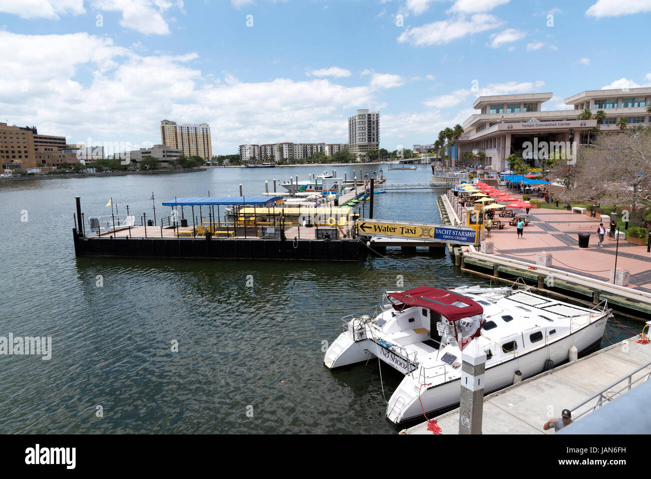 Small boat dock on the waterfront downtown Tampa Florida USA. April