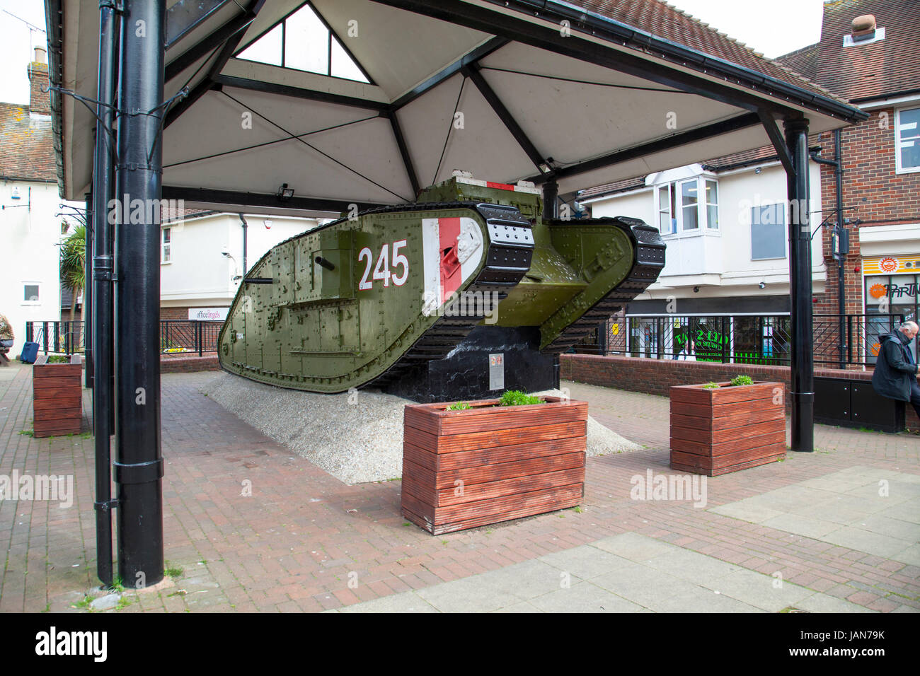 British mark IV 'female' tank, No 245, Ashford high street town centre, Kent, uk Stock Photo