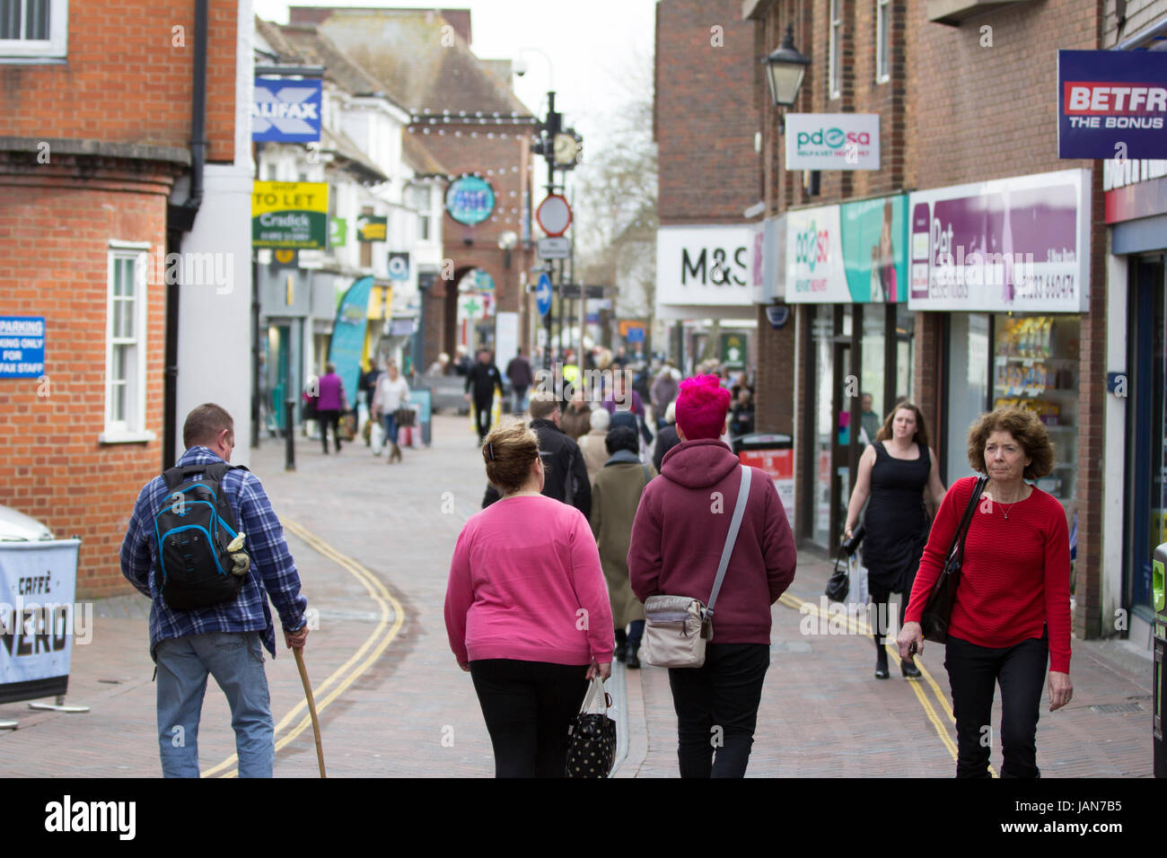 Ashford high street, town centre, people walking in the town centre shopping, Ashford, Kent, uk Stock Photo