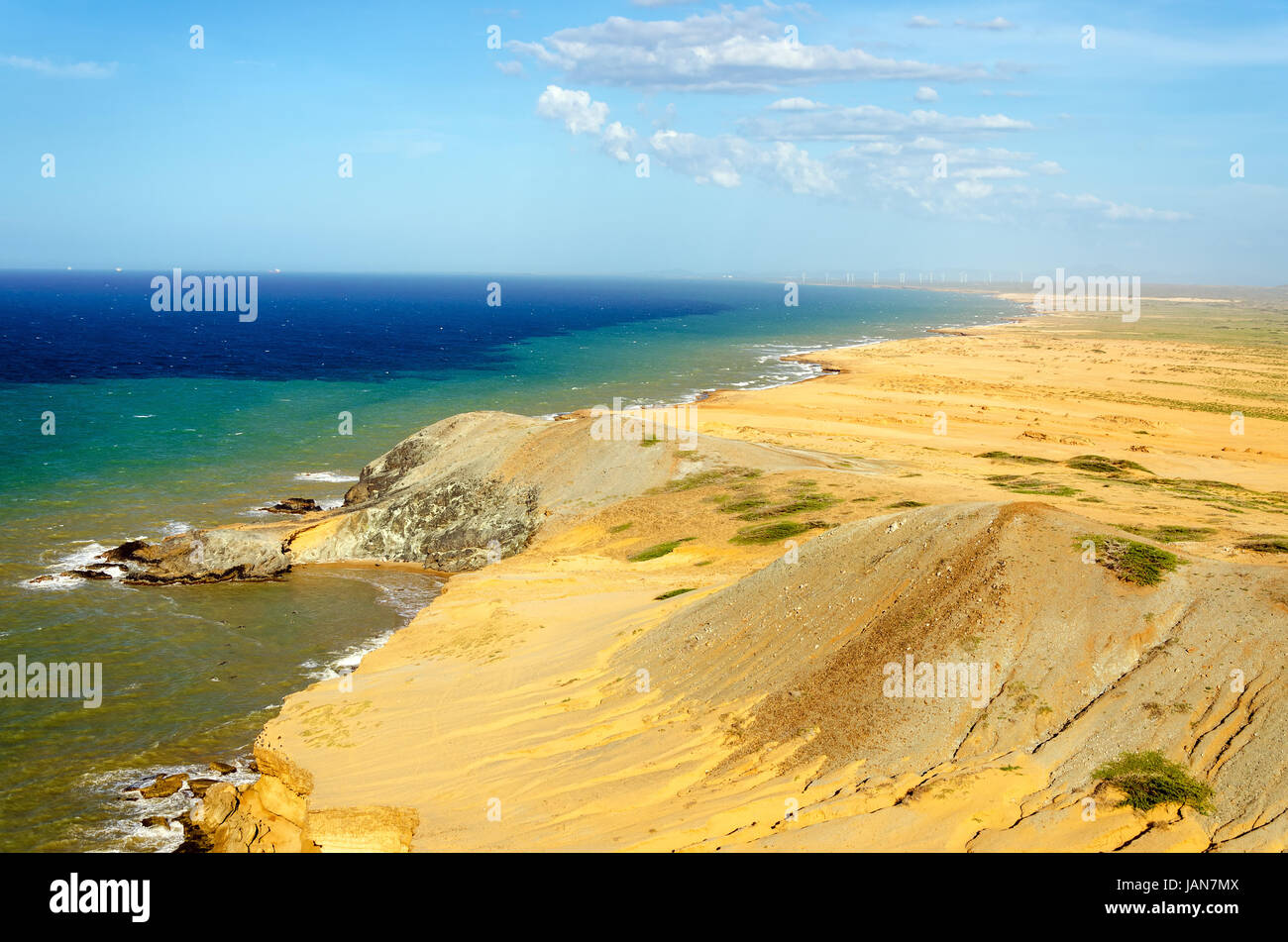 Desert landscape and seascape near Cabo de la Vela in La Guajira, Colombia Stock Photo