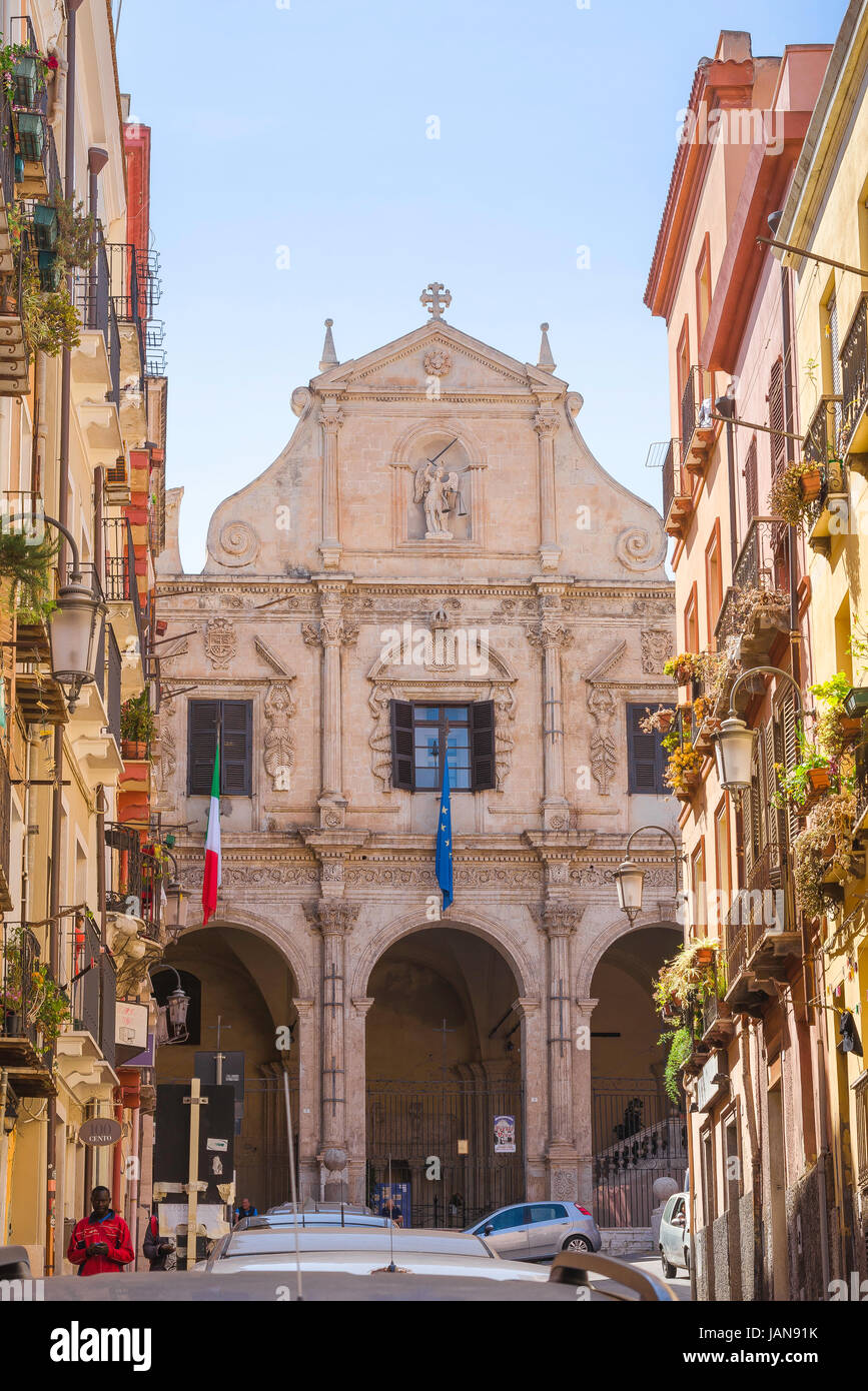 Sardinia Baroque, the baroque church Chiesa di San Michele in the Stampace quarter of Cagliari, Sardinia. Stock Photo