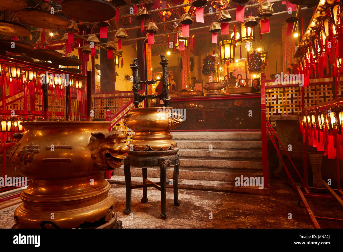 Interior of Man Mo Temple, Hollywood Road, Sheung Wan, Hong Kong, China Stock Photo