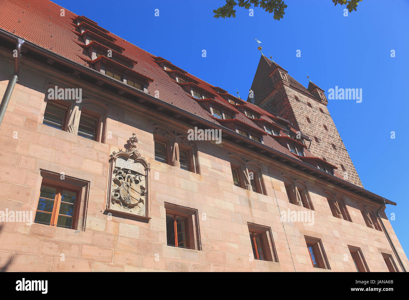 Nuremberg Castle, Imperial Stables and Luginsland Tower, Nuremberg, Middle Franconia, Bavaria, Germany Stock Photo