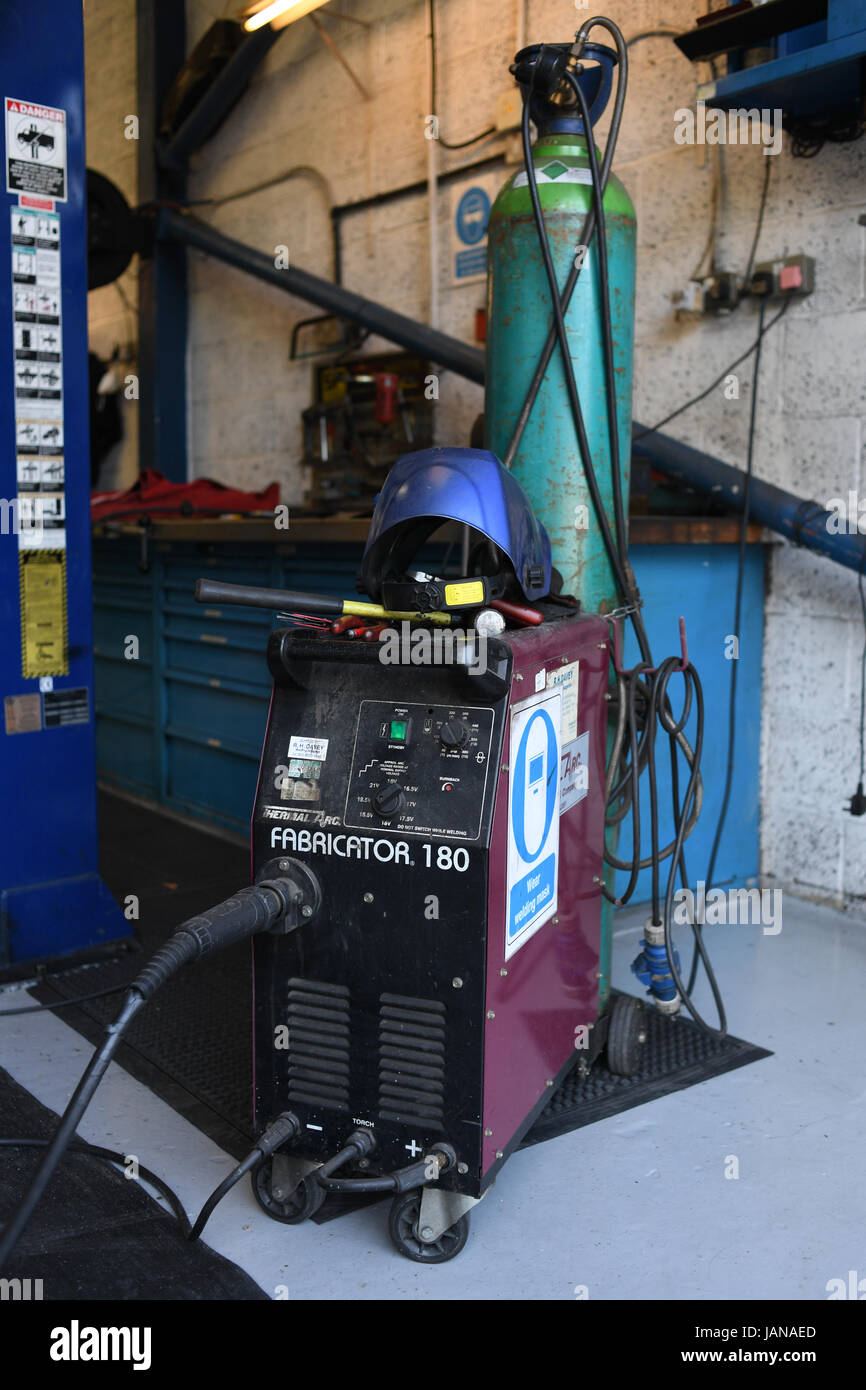 Garage mechanics welding gear Stock Photo