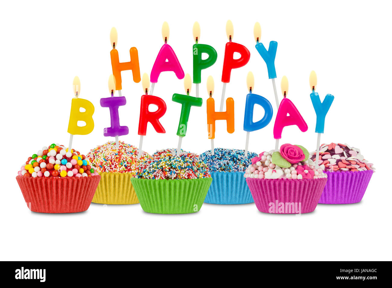 happy birthday kerzen auf cupcakes Stock Photo - Alamy