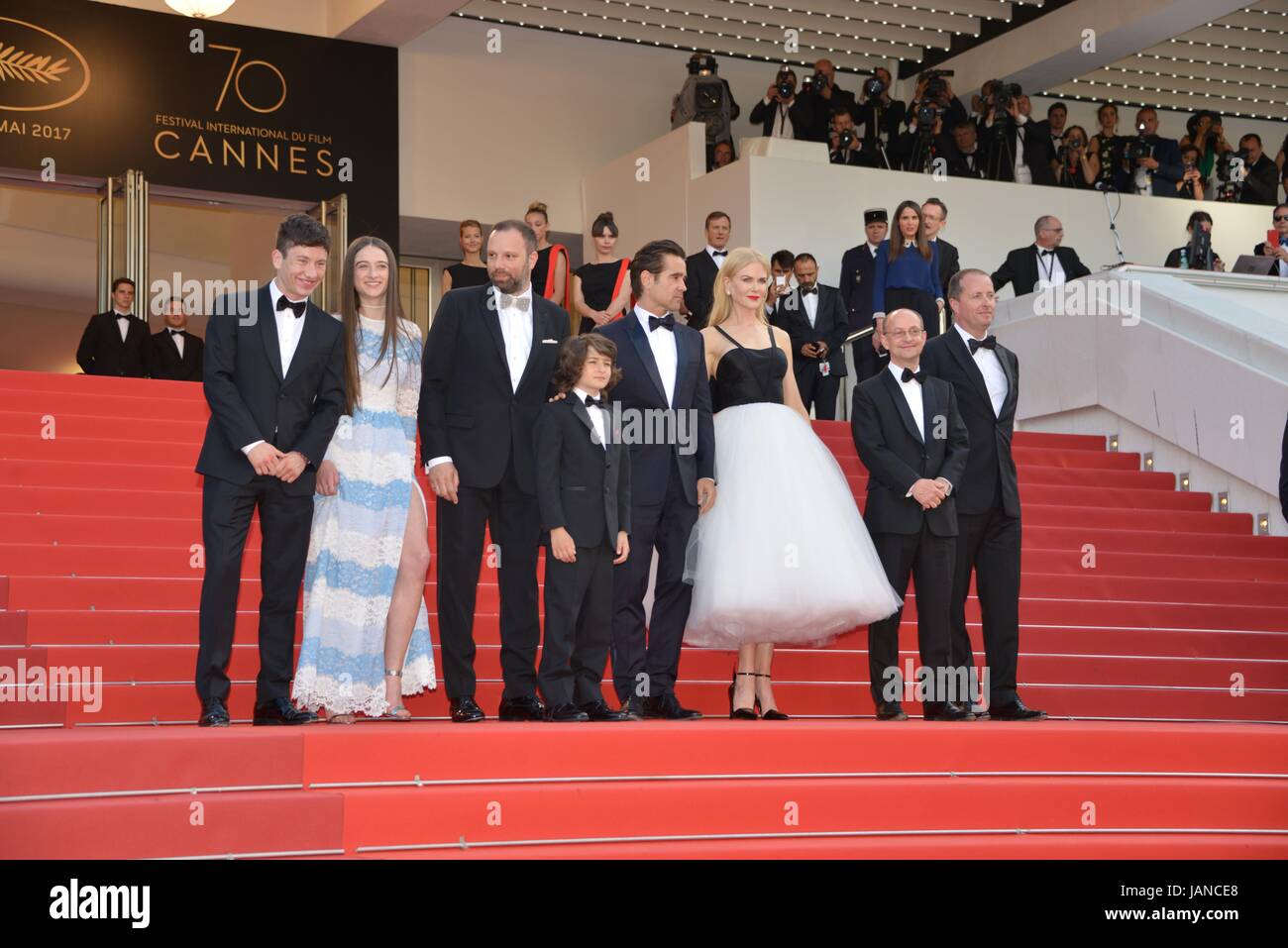 Crew of the film  : Barry Keoghan, Raffey Cassidy, Yorgos Lanthimos, Sunny Suljic, Colin Farrell, Nicole Kidman  Arriving on the red carpet for the film 'The Killing of a Sacred Deer'  70th Cannes Film Festival  May 22, 2017 Photo Jacky Godard Stock Photo
