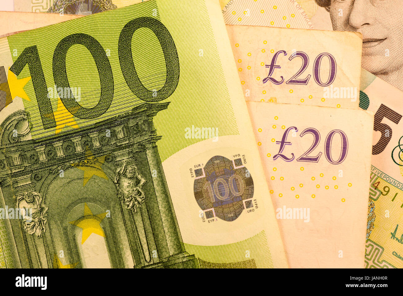Close up Pounds, USD and EUR, Dollar and Euro currency note Stock Photo ...