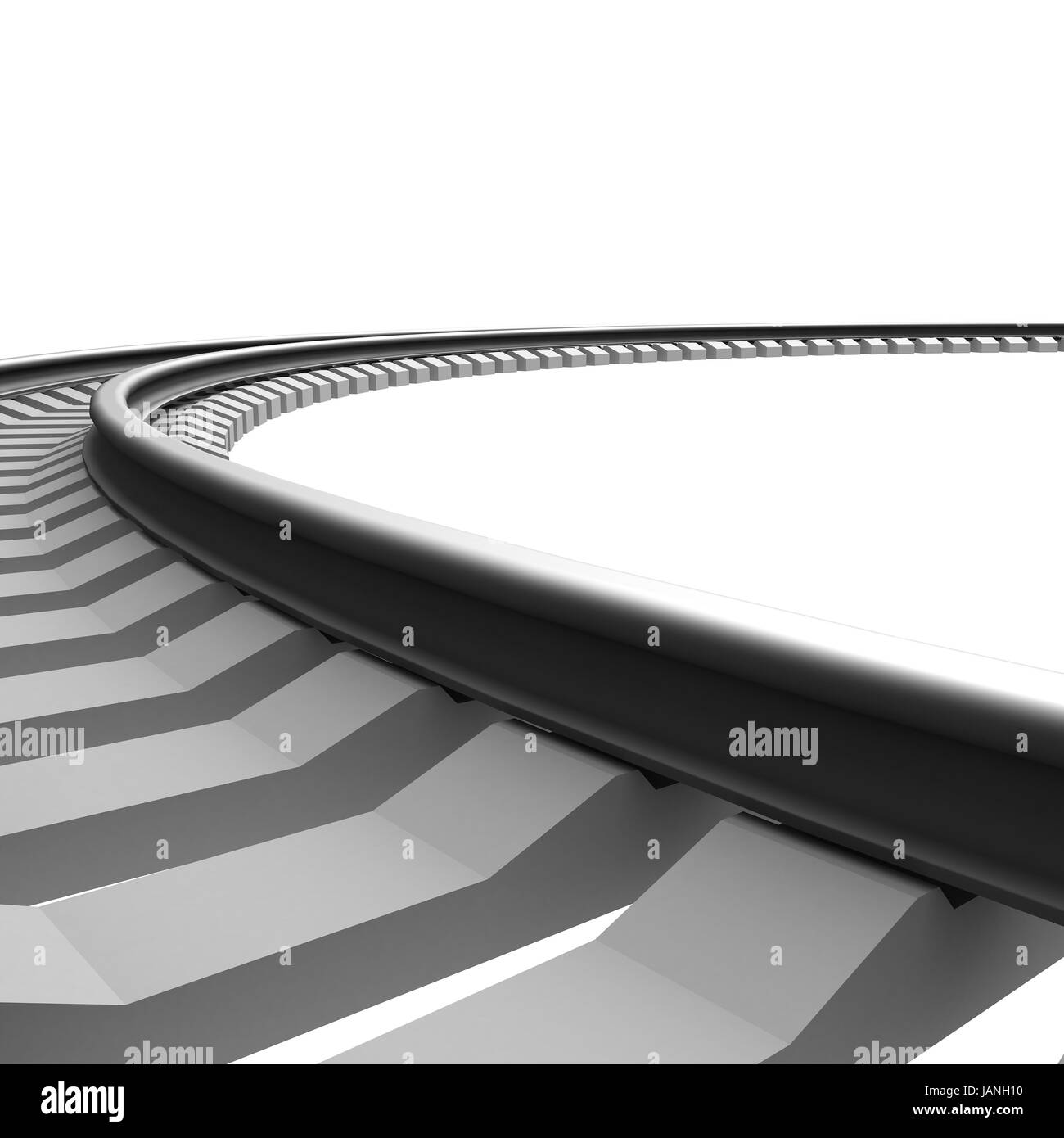 Single curved railroad track isolated Stock Photo Alamy