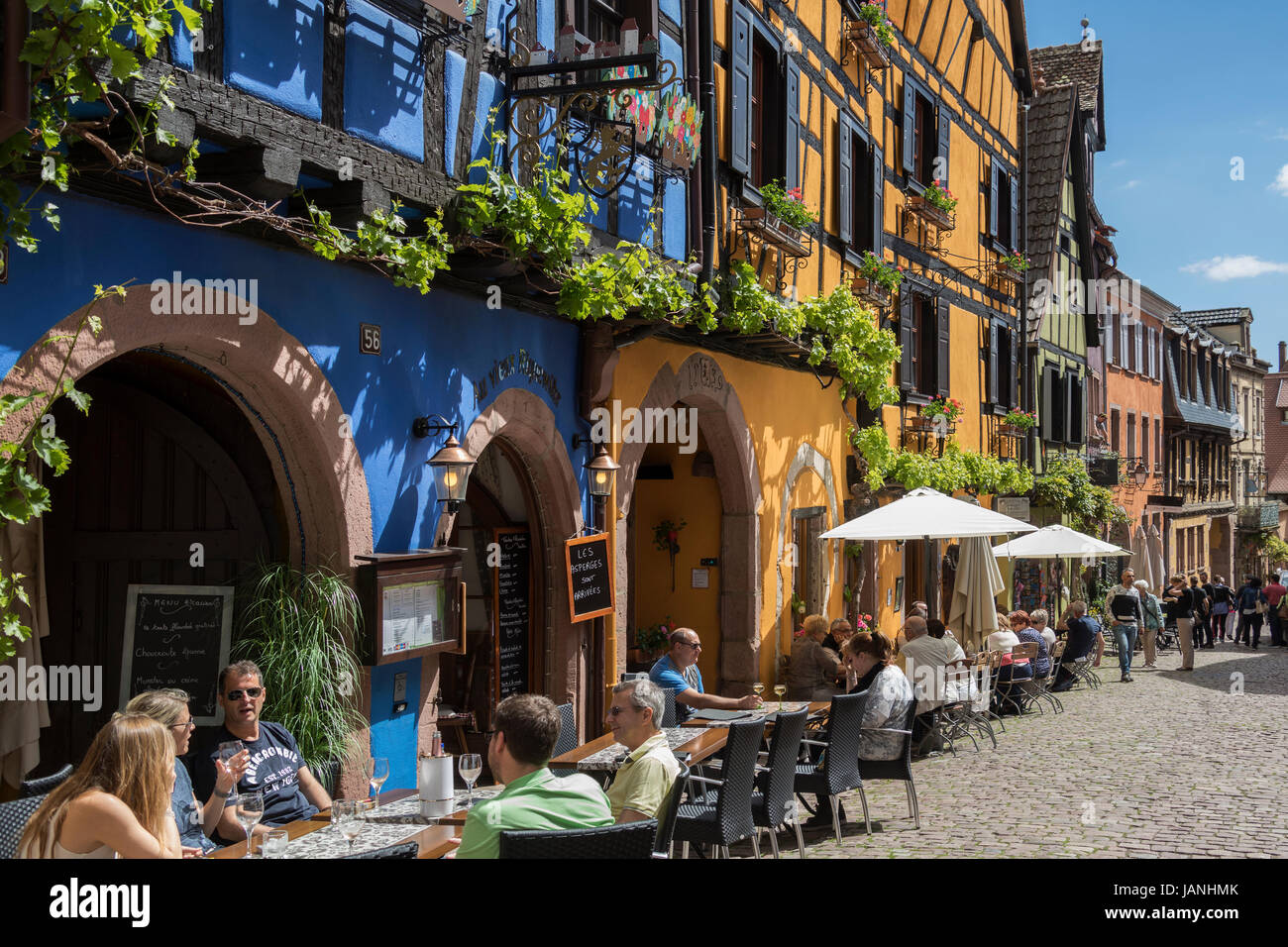 Riquewihr - Grand Est region of France. A popular tourist attraction for its historical architecture, Riquewihr looks today more or less as it did in  Stock Photo