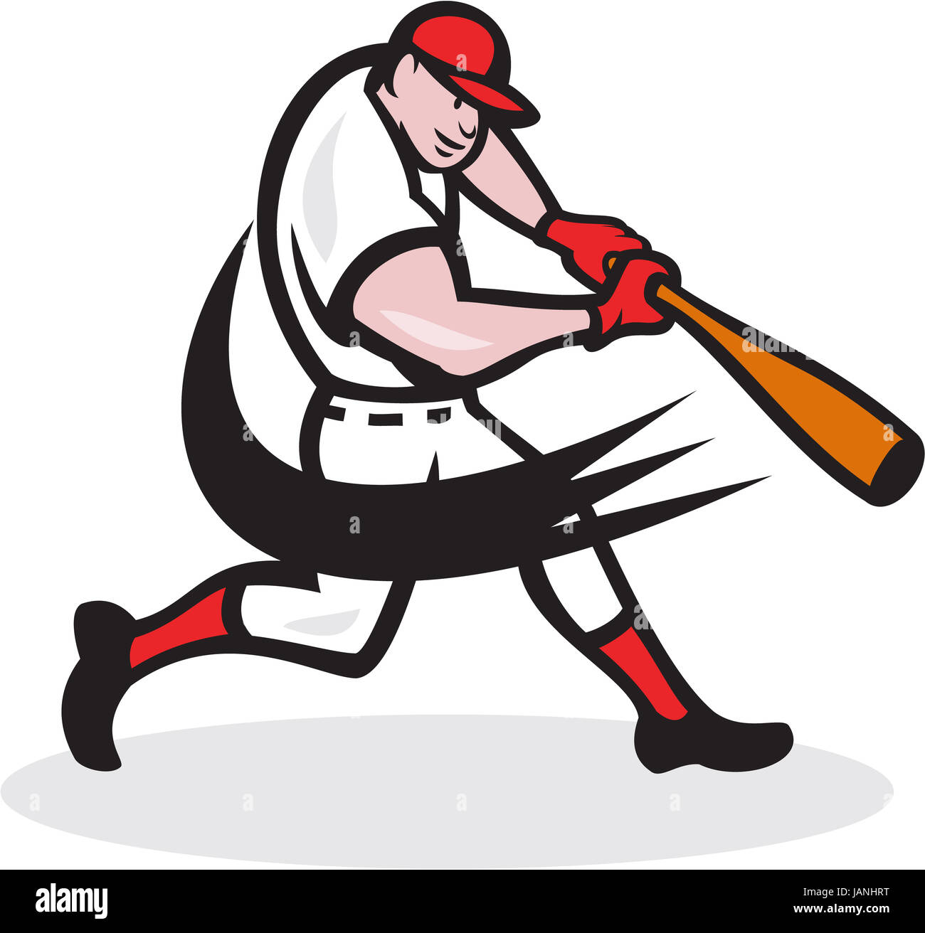 Illustration of a american baseball player batter hitter batting with bat done in cartoon style isolated on white background. Stock Photo